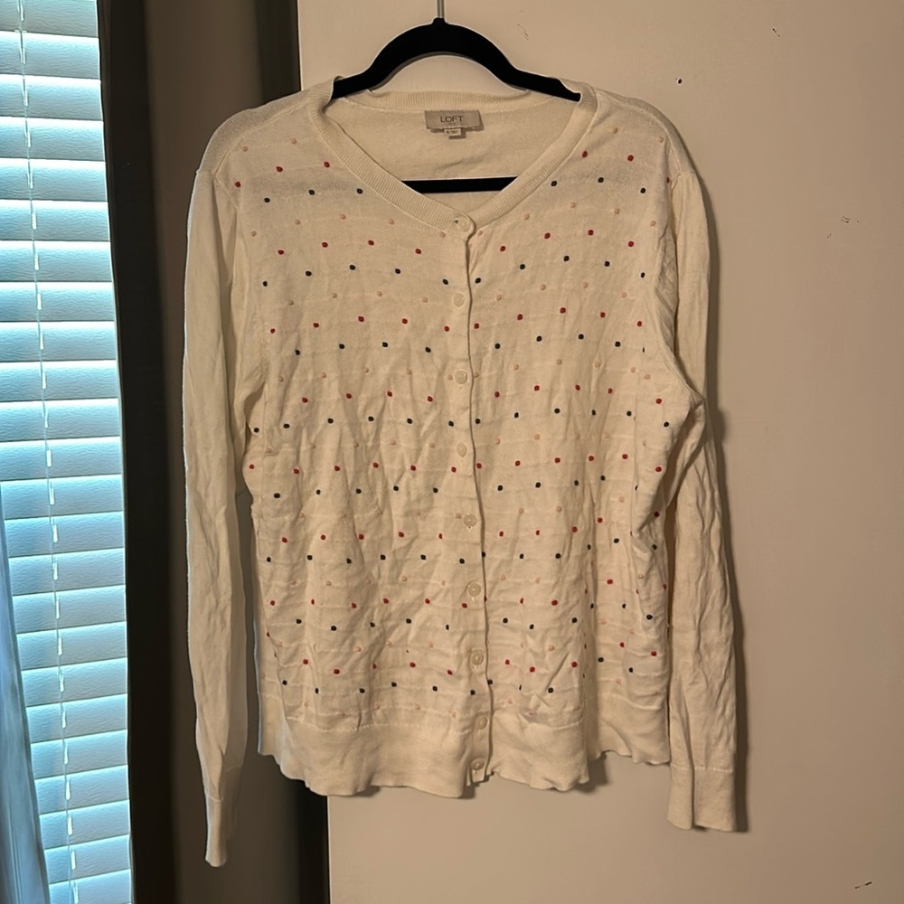 White polka dot detail button up cardigan